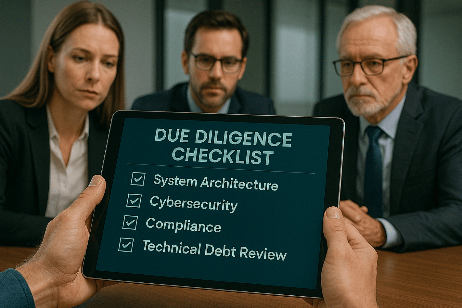 Digital due diligence checklist evaluating technology systems, compliance, and risks.