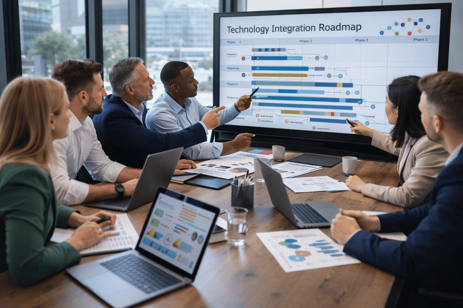 Operating partner meeting with portfolio company leadership to align technology strategy with private equity value creation goals. Operating partner meeting with portfolio company leadership to align technology strategy with private equity value creation goals.