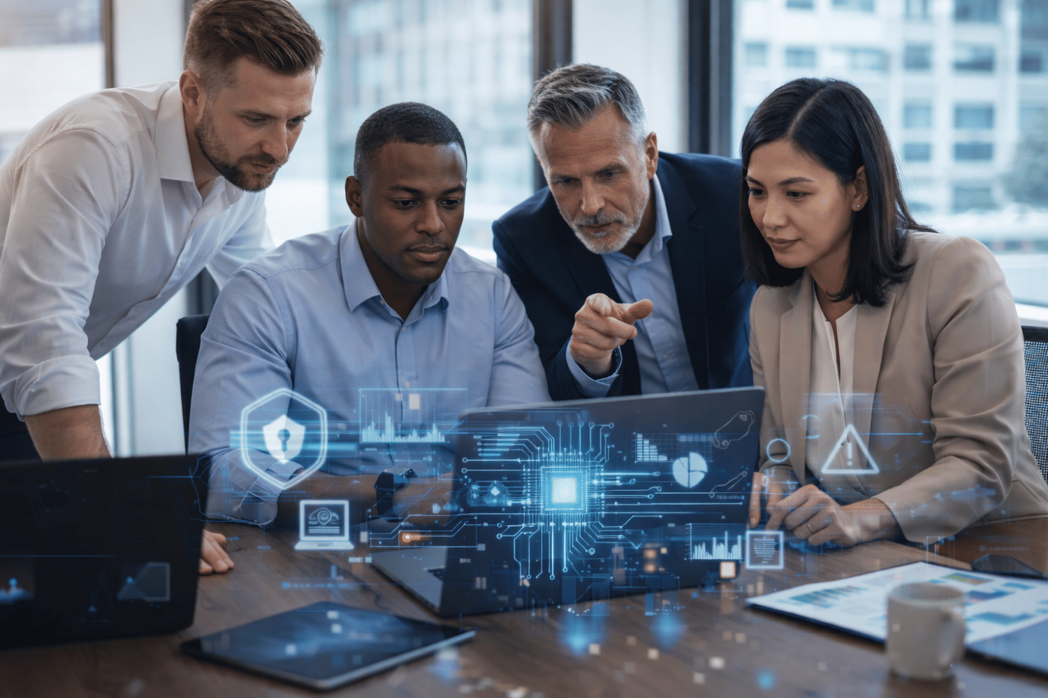 Technology due diligence review showing system architecture analysis, cybersecurity risk assessment, and data evaluation in private equity. Technology due diligence review showing system architecture analysis, cybersecurity risk assessment, and data evaluation in private equity.