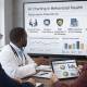 Behavioral health leaders and clinicians reviewing AI charting performance metrics and documentation workflows on a large screen and tablet during a clinical operations meeting.
